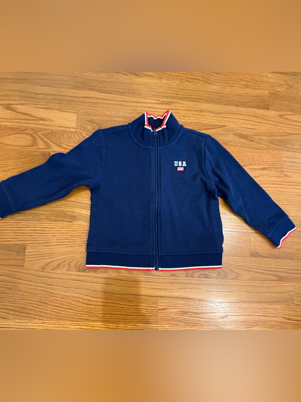 Never Worn Janie and Jack Navy Embroidered USA Zip-Up Jacket
